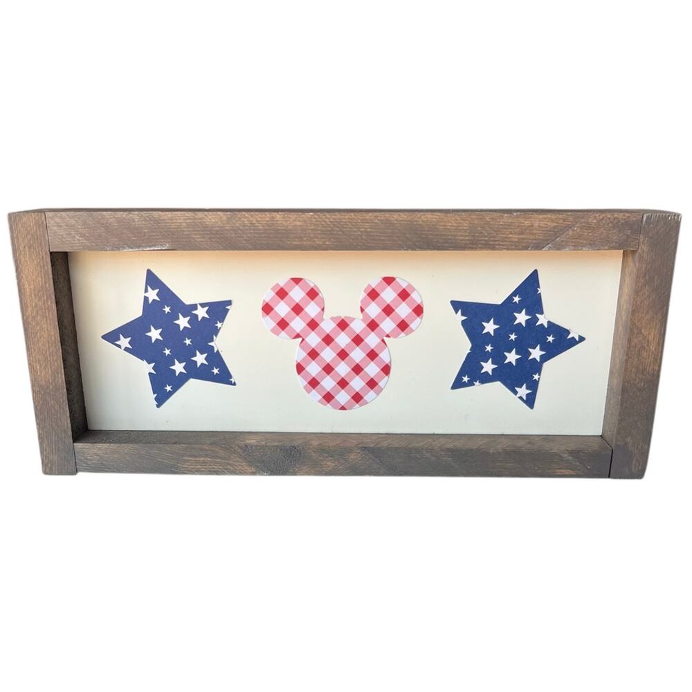 Mickey Mouse Patriotic Rustic Wooden Farmhouse Sign